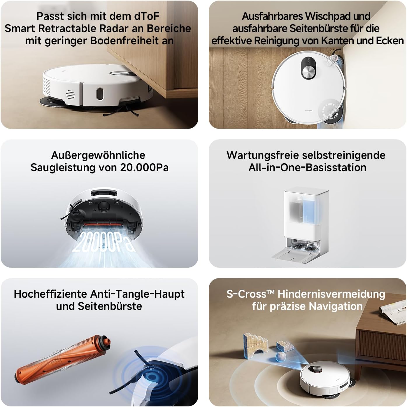 Xiaomi Robot Vacuum X20 Pro – 7000 Pa Saugleistung, duales Moppsystem, 75 Tage Staubbehälterkapazität, 4 Reinigungsmodi und 5200mAh Akku für eine gründliche und smarte Reinigung im Haushalt